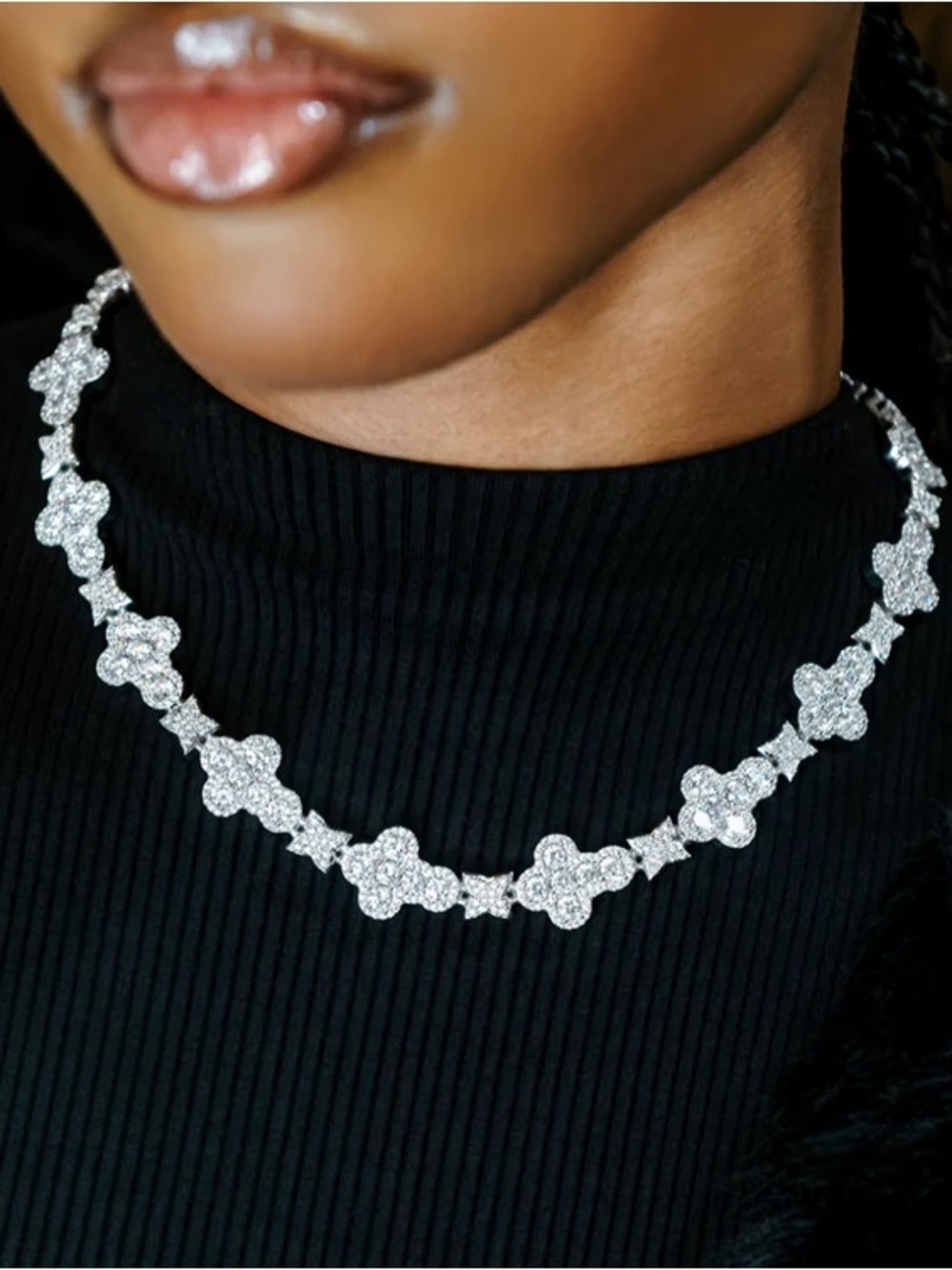 GLD Rounded Cross Pave Star Chain 14k White Gold Necklace 20”